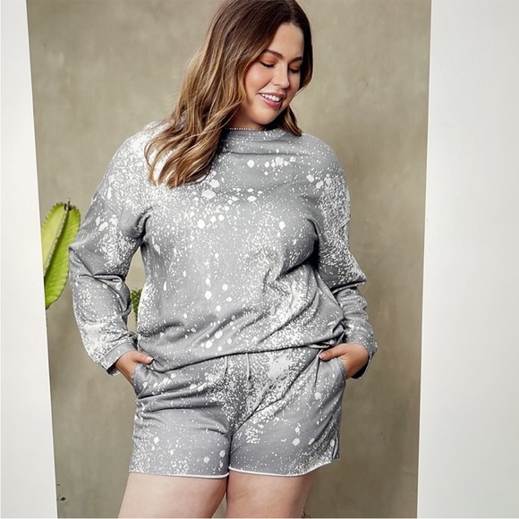 Gray Splatter Print Lounge Pajama Set Knit Size 3X - Picture 3 of 5